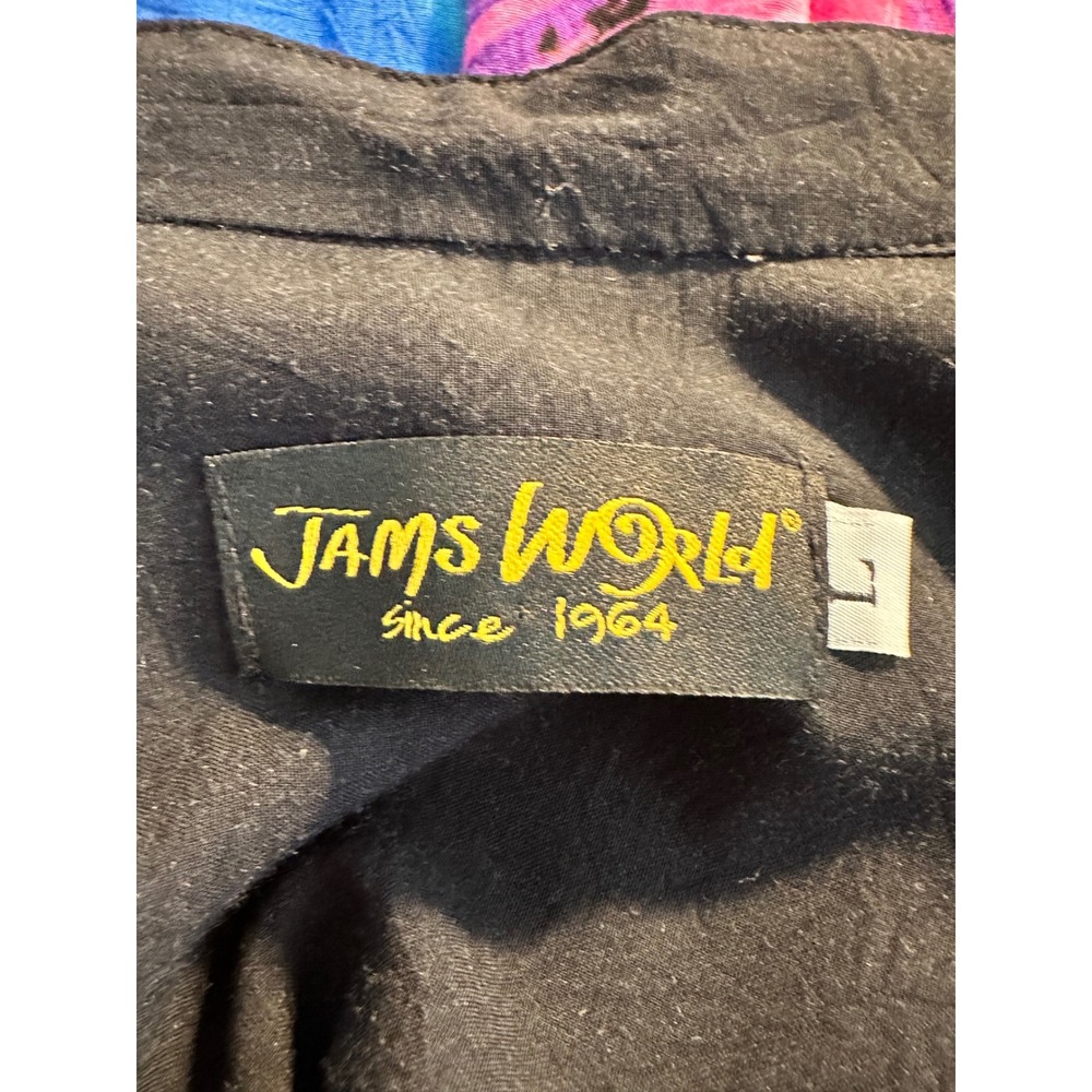 Jams World Hawaii Button Up Shirt Size L Black Floral Caviar Print 3/4 Sleeve - Picture 7 of 10